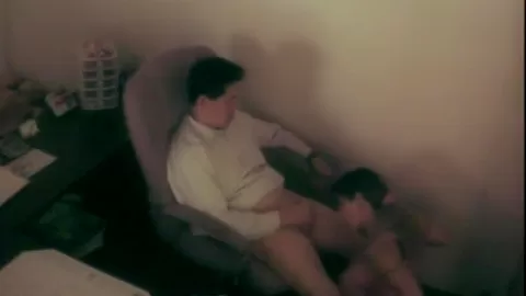 Horny slut sucking asian guy in office