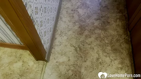 A blowjob and a cowgirl in the kitchen