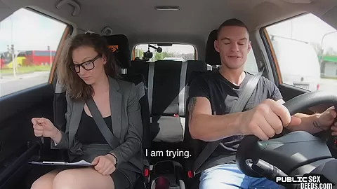 Nerdy driving instructor rides in cowgirl after POV blowjob