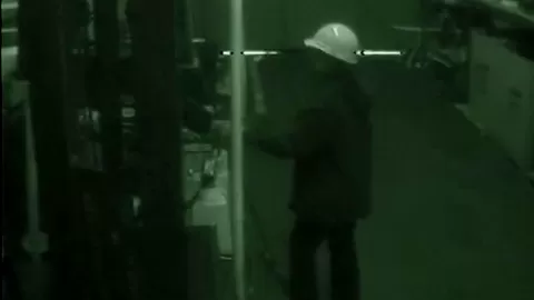 Warehouse slut sucks on dick