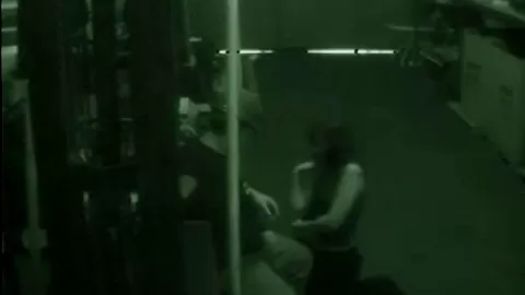 Warehouse slut sucks on dick