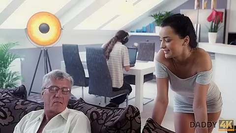 DADDY4K. Grey-haired old man with glasses fucks beautiful young girl