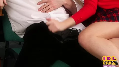 Amateur CFNM college babe in uniform sucks professor