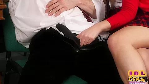 Amateur CFNM college babe in uniform sucks professor