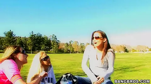 Kinky babes playing outside and showing their cool forms
