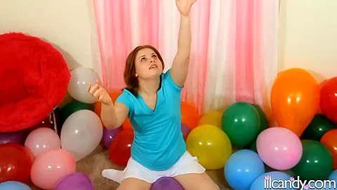 Sweet teen 18+ Lil Candy rides toy baloon with her shaved pussy
