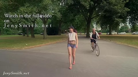 Jeny Smith walks the streets naked with only painted pants. Shocking footage
