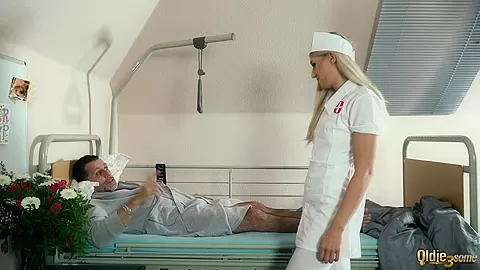 Old guy is love sick so nurses fuck and suck him