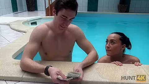 HUNT4K. Cuckold doesn’t know his lovely brunette sells her body