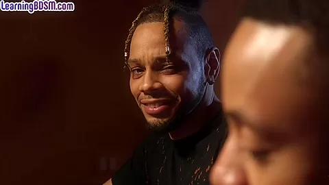 BDSM nympho ebony fucked by two white dicks in threesome