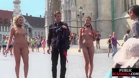 Public submissive sluts lick pussy in front of