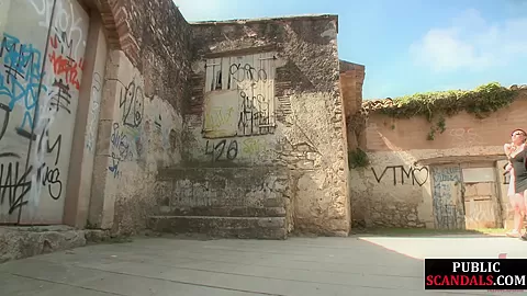 Gagging public slut fucked till squirt in front of