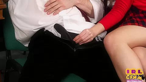 CFNM college uniform amateur chick tugging professors cock