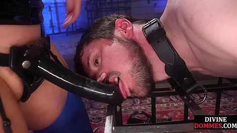 Demanding mistress whips unlucky male before ass fucking