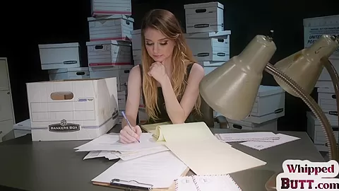 BDSM bosomy lezdom MILF toys sub babe pussy in the office