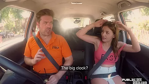 Bigbooty lady doggystyled in car by driving instructor