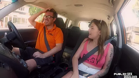 Bigbooty lady doggystyled in car by driving instructor