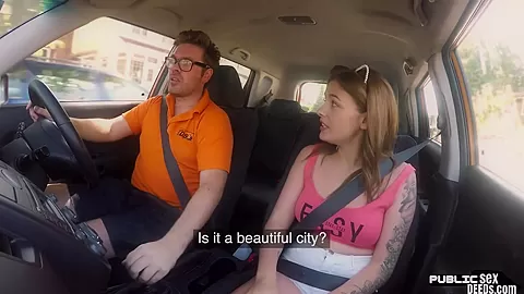 Bigbooty lady doggystyled in car by driving instructor