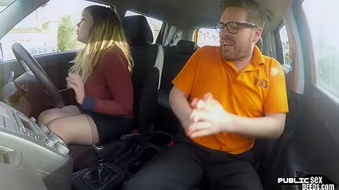 MILF tattooed driver rides instructor in POV car fuck