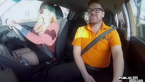 MILF tattooed driver rides instructor in POV car fuck
