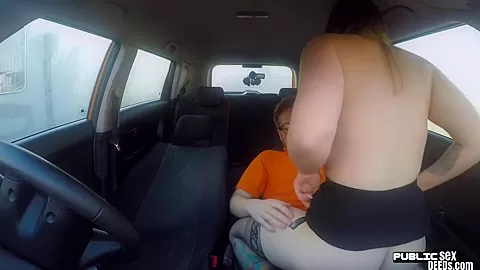 MILF tattooed driver rides instructor in POV car fuck