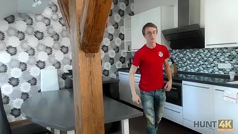 HUNT4K. Poor boy watches how his GF has sex in the travel agency
