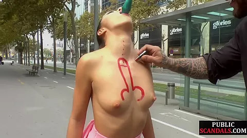 Public BDSM babe drilled in hair salon in front of