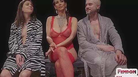 Busty domina giving electrosex to couple