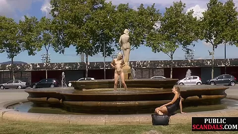 Public deepthroating BDSM slut sucks 2 cocks outdoor