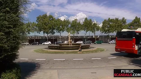 Public deepthroating BDSM slut sucks 2 cocks outdoor