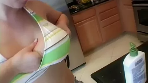 Hot Blonde rubbing her body with Big Boobs with cream