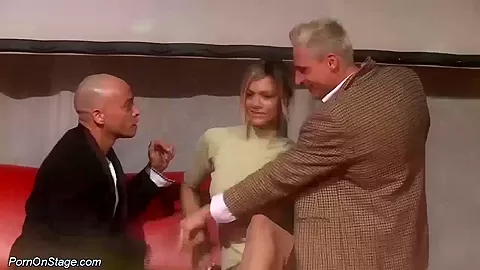 threesome porn orgy on public stage