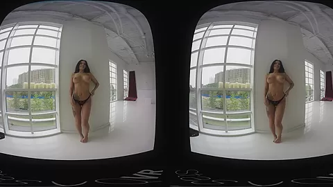 ElinaQ in Busty, Tatted Up Hottie Strips In Front of a Window - StasyQVR