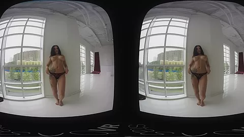 ElinaQ in Busty, Tatted Up Hottie Strips In Front of a Window - StasyQVR