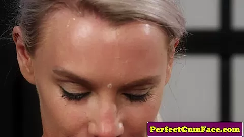 Busty officer babe gets perfect load on face