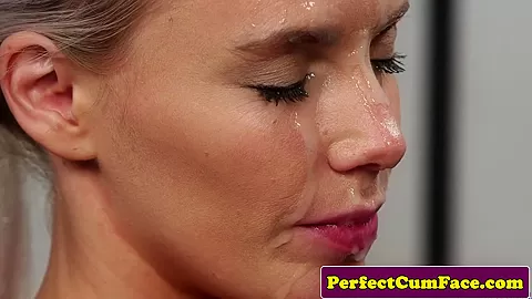 Busty officer babe gets perfect load on face