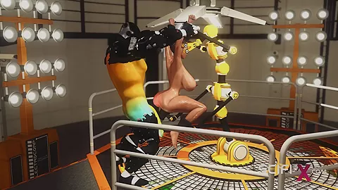 A sexy hot cuffed ebony gets fucked hard by a sex cyborg