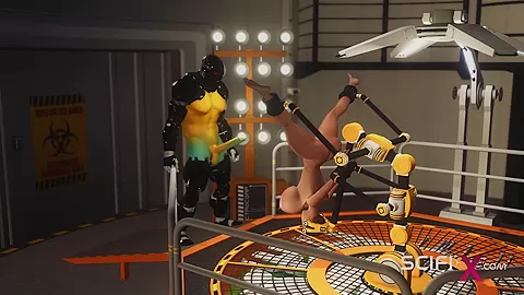 A sexy hot cuffed ebony gets fucked hard by a sex cyborg