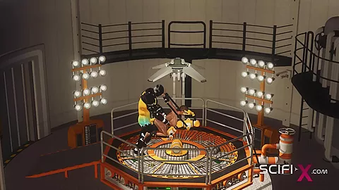 A sexy hot cuffed ebony gets fucked hard by a sex cyborg
