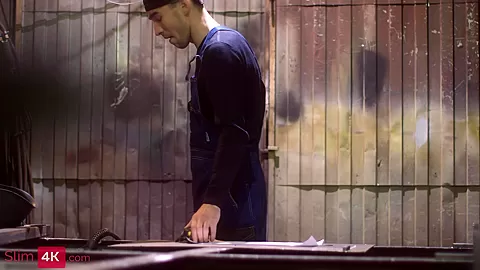 Slim architect arching her back during anal with a simple worker