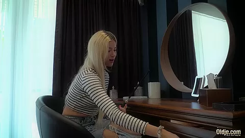 Tight Pussy Blonde Rides Old Grandpa And Swallows His Cum