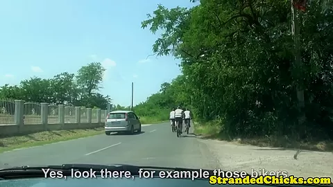 Public european hitchhikers fucking in car