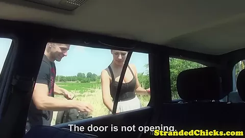 Public european hitchhikers fucking in car