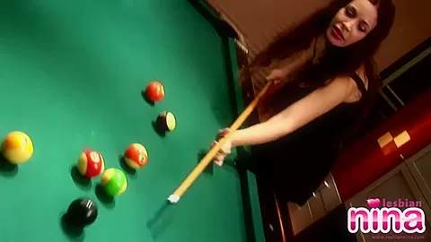 Pool and pussy play on the table