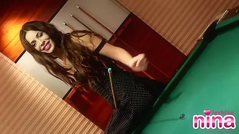 Pool and pussy play on the table
