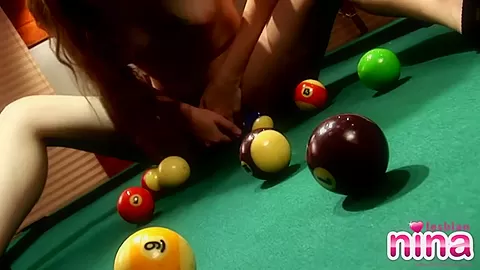 Pool and pussy play on the table