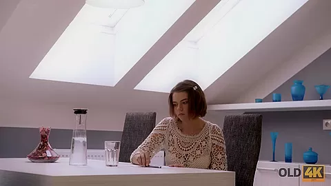 OLD4K. Mature guy starts sex with busty teen 18+ by licking her twat