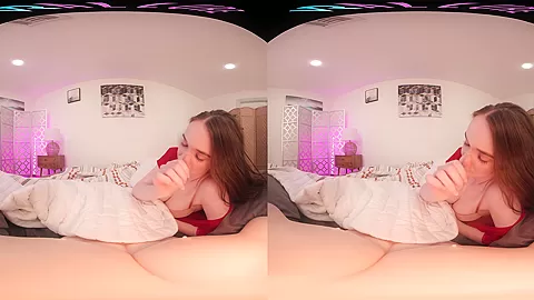 Brunette with big boobs masturbating with her toys in VR