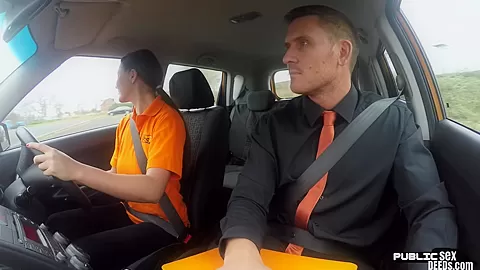 Eurobabe rides instructor in the car duo until creampie