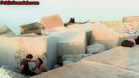 Public bigtitted slut throats on thick dick outdoor